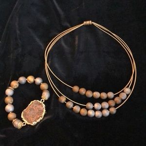 Bronze  guitar triple string necklace with druzy